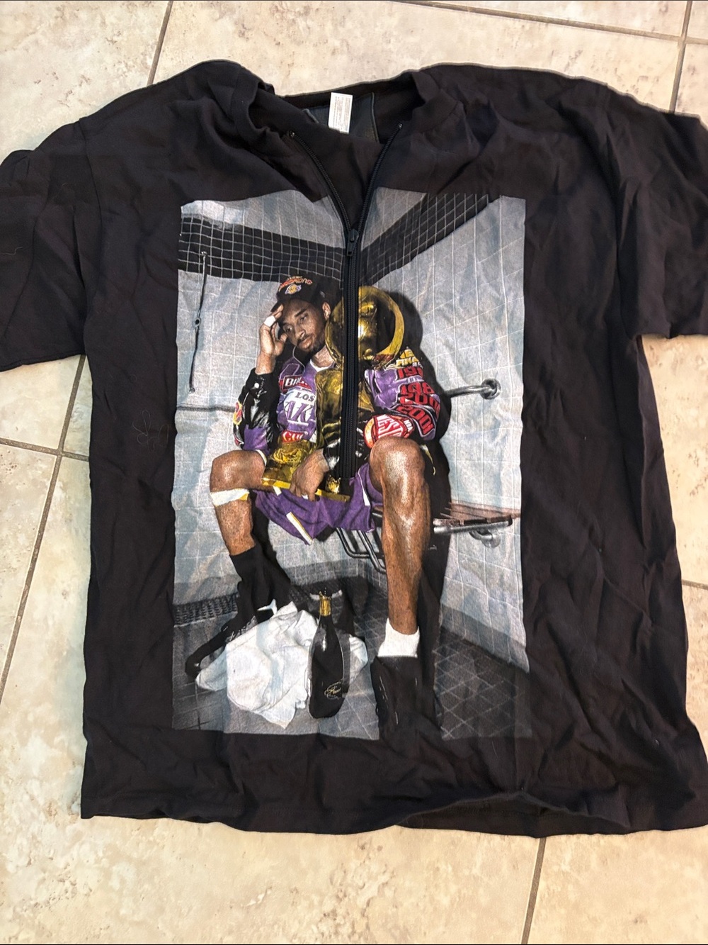 Black Graphic KOBE T-Shirt with Colorful Court Player Print